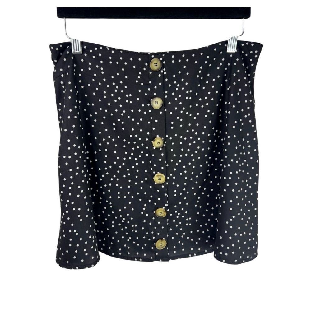 SHEIN Black Polka Dot Button Skirt, Polyester, Retro High Waist Mini